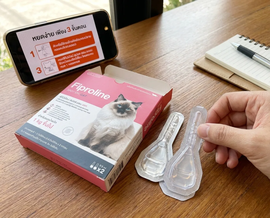 Fiproline Spot On Cat ยาหยดกำจัดเห็บหมัดสำหรับแมว 2 หลอดใน 1 กล่อง
