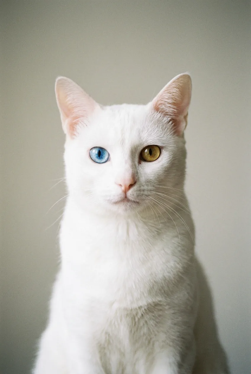 แมวขาวมณี ขนขาวบริสุทธิ์ ตาสองสีน้ำเงินและทอง